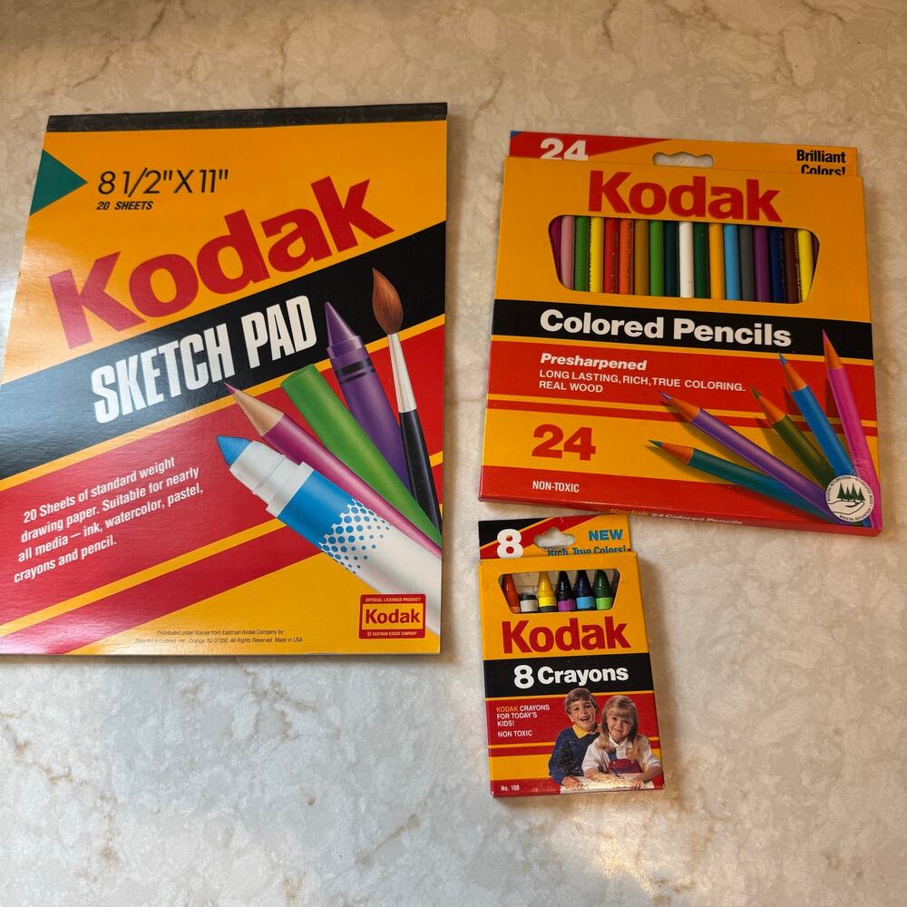 Vintage Kodak Art Set Crayons Colored Pencils Sketch Pad NOS‎ Lot